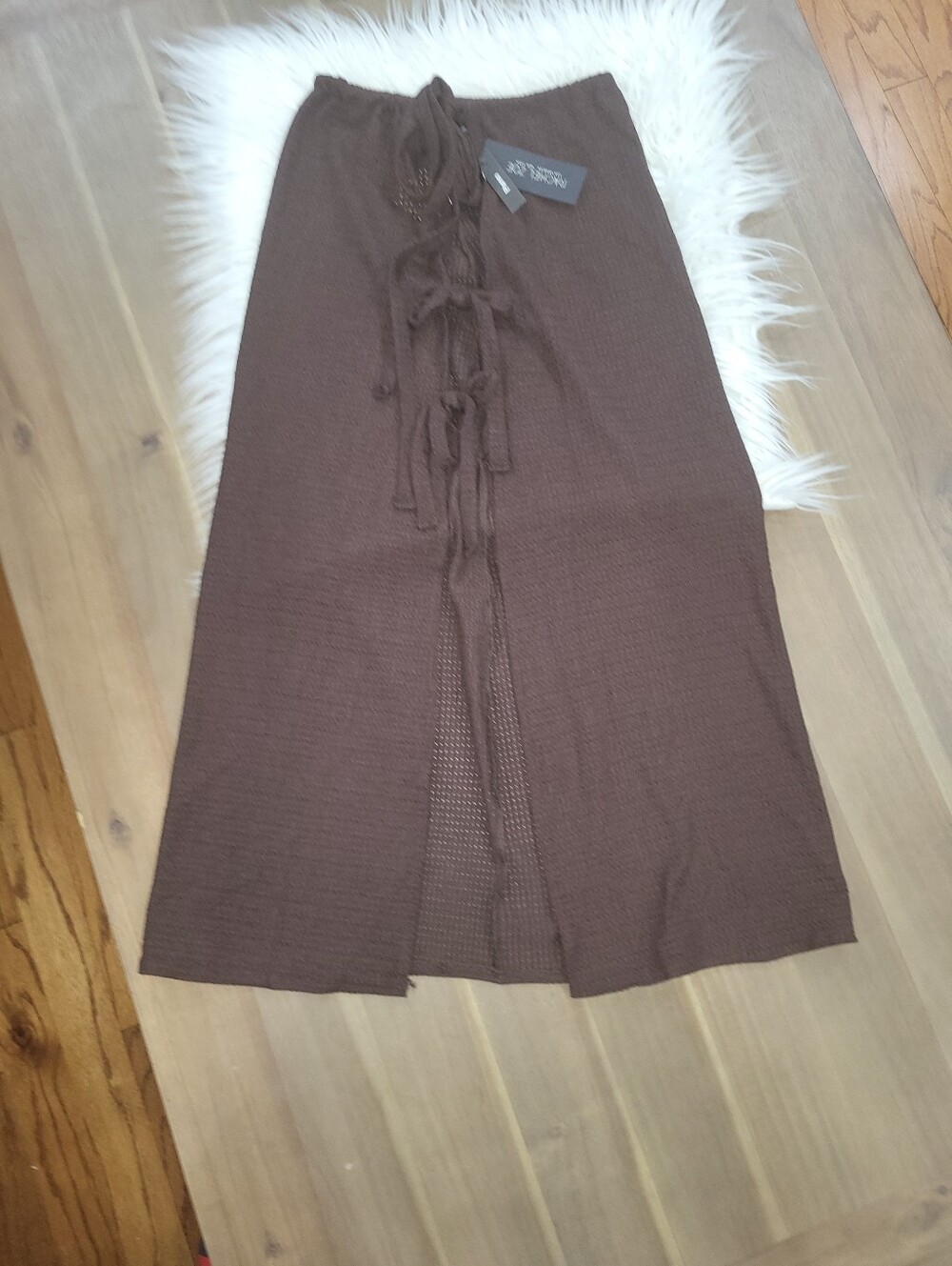 NWT RACHEL ZOE textured Midi Bikini cover up pareo Brown Elastic Waist Bow OS